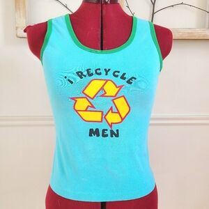 Y2K Graphic Tank Top With a Humorous "I recycle men" design - Small